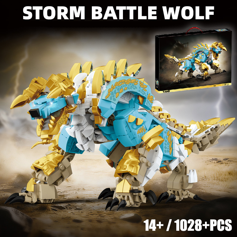 Creatieve 1028pcs Storm Battle Wolf Figuur Bouwstenen Set MOC Montage Monster Zinogre Hunter Bricks Kit Speelgoed Voor Jongens Volwassen