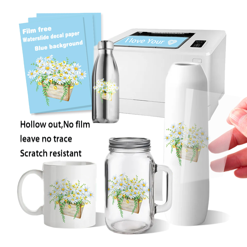 Película azul láser resistente al agua para tazas de vidrio, cerámica, papel de transferencia de agua, impresión, papel de calcomanía para tobogán acuático