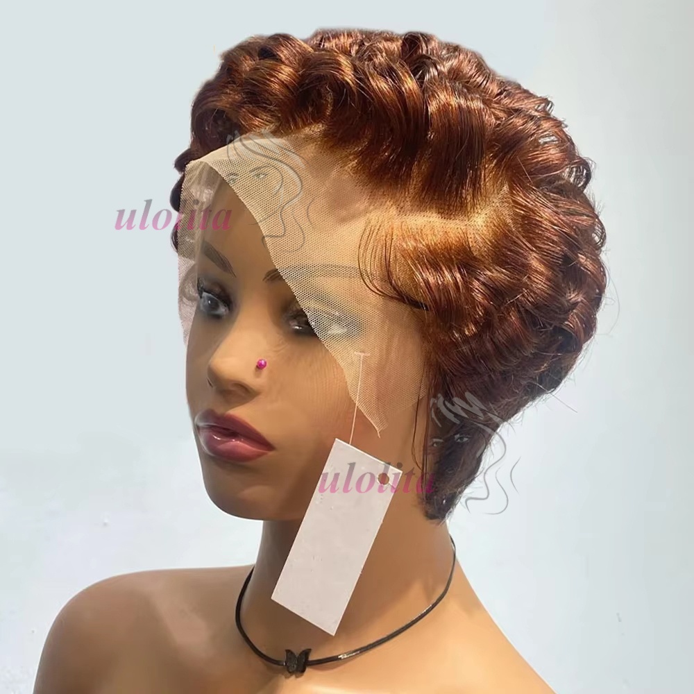 Chocoladebruin 13x4 Korte Bob Losse Golf Kant Voor Pruiken Gebleekte Knopen Pixie Cut Hd Transparant Kant Voor menselijk Haar Pruik