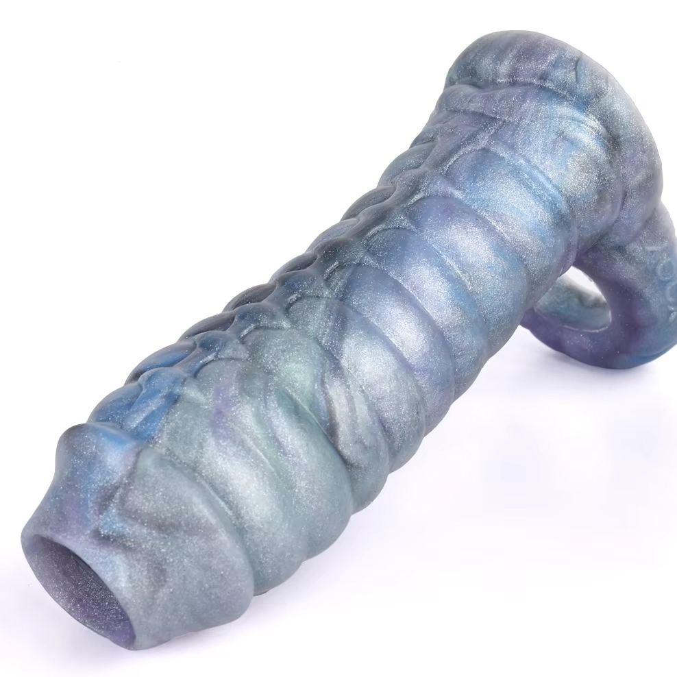 FAAK Fantasi Lengan Penis Naga Bergaris Silikon Lembut Mainan Seks Selubung Ayam Merenggang Pembesaran Berongga Dildo Masturbator Pria