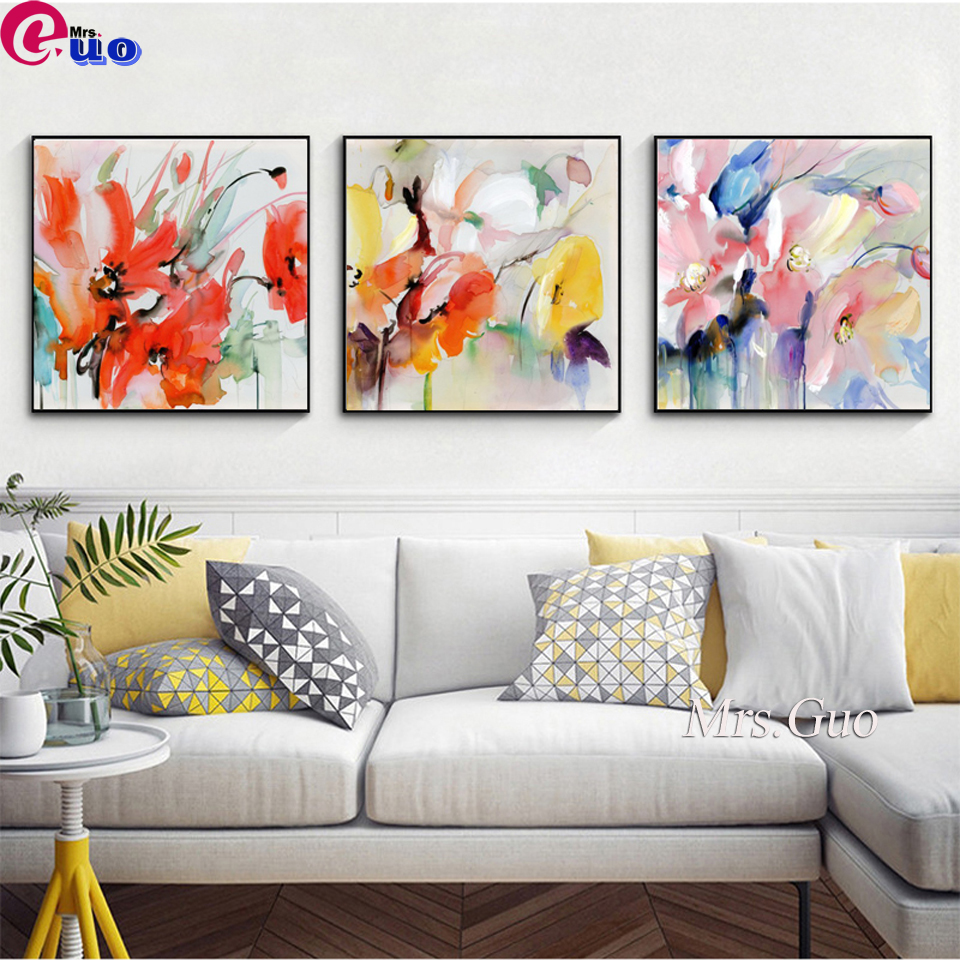 Triptych Abstrak Cat Air Bunga Poppy 5D DIY Lukisan Berlian Kit Bor Penuh Persegi Bulat Bordir Mosaik Seni Dekorasi Rumah
