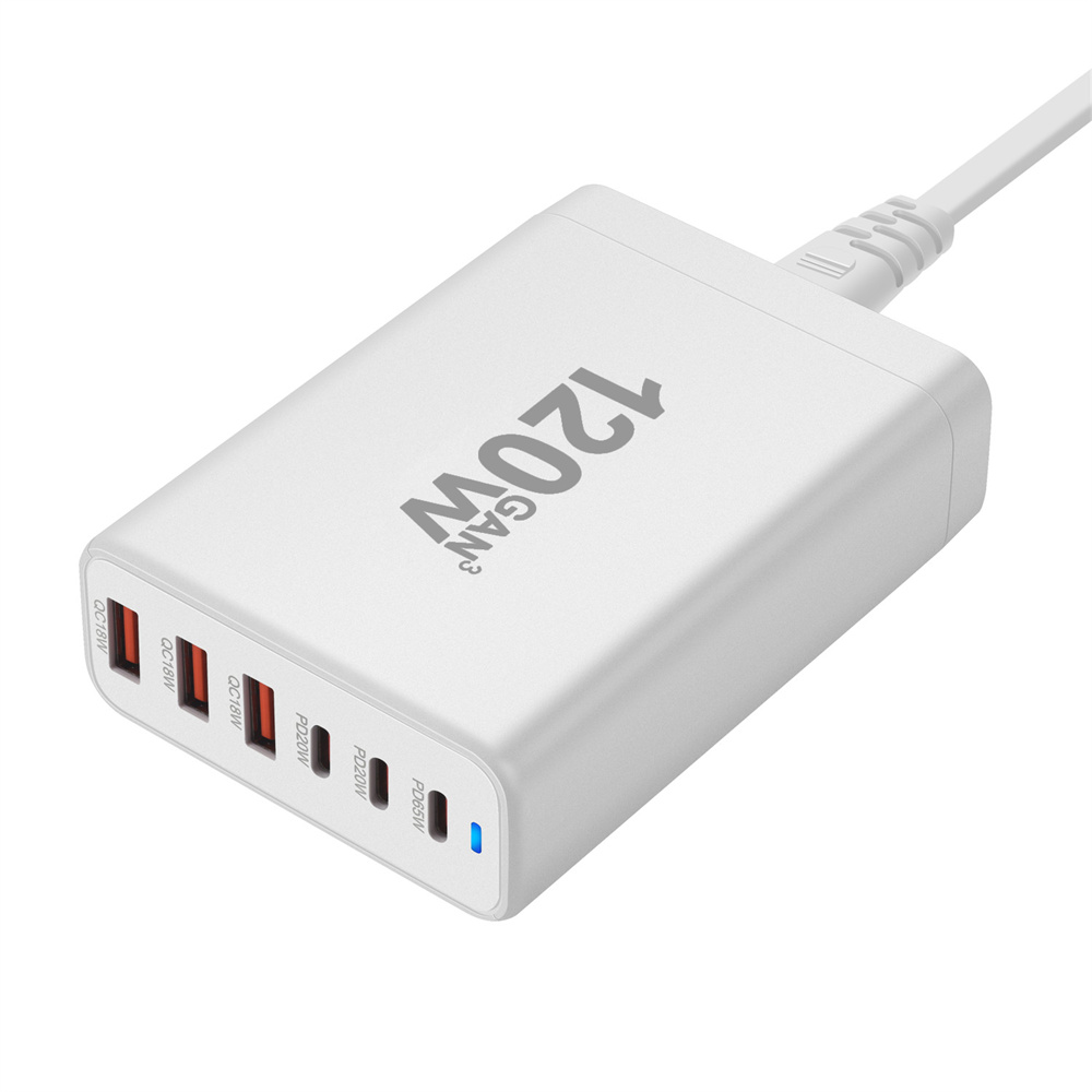 สไตล์ใหม่ 120W GAN Charger 6 พอร์ต USB Type C PD Charger Quick Charge USB3.0 ประเภท C Quick Charger โทรศัพท์มือถือ USB Charger