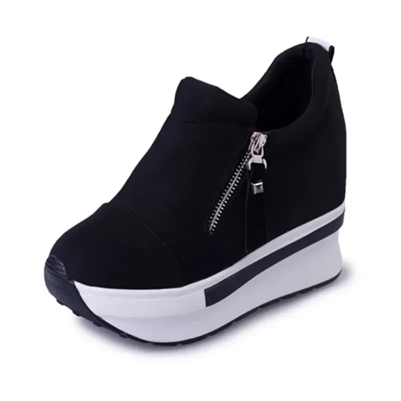 2024 nova plataforma tênis feminino sapatos vermelhos sapatos casuais saltos confortáveis sapatos de lona preta feminino cunha invisível tênis