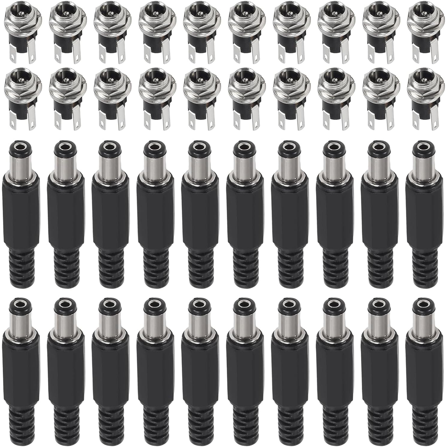 5 セット 5.5x2.1MM DC 電源プラグジャックメスパネルマウントコネクタキットロック固体銅オスプラグコネクタとメス