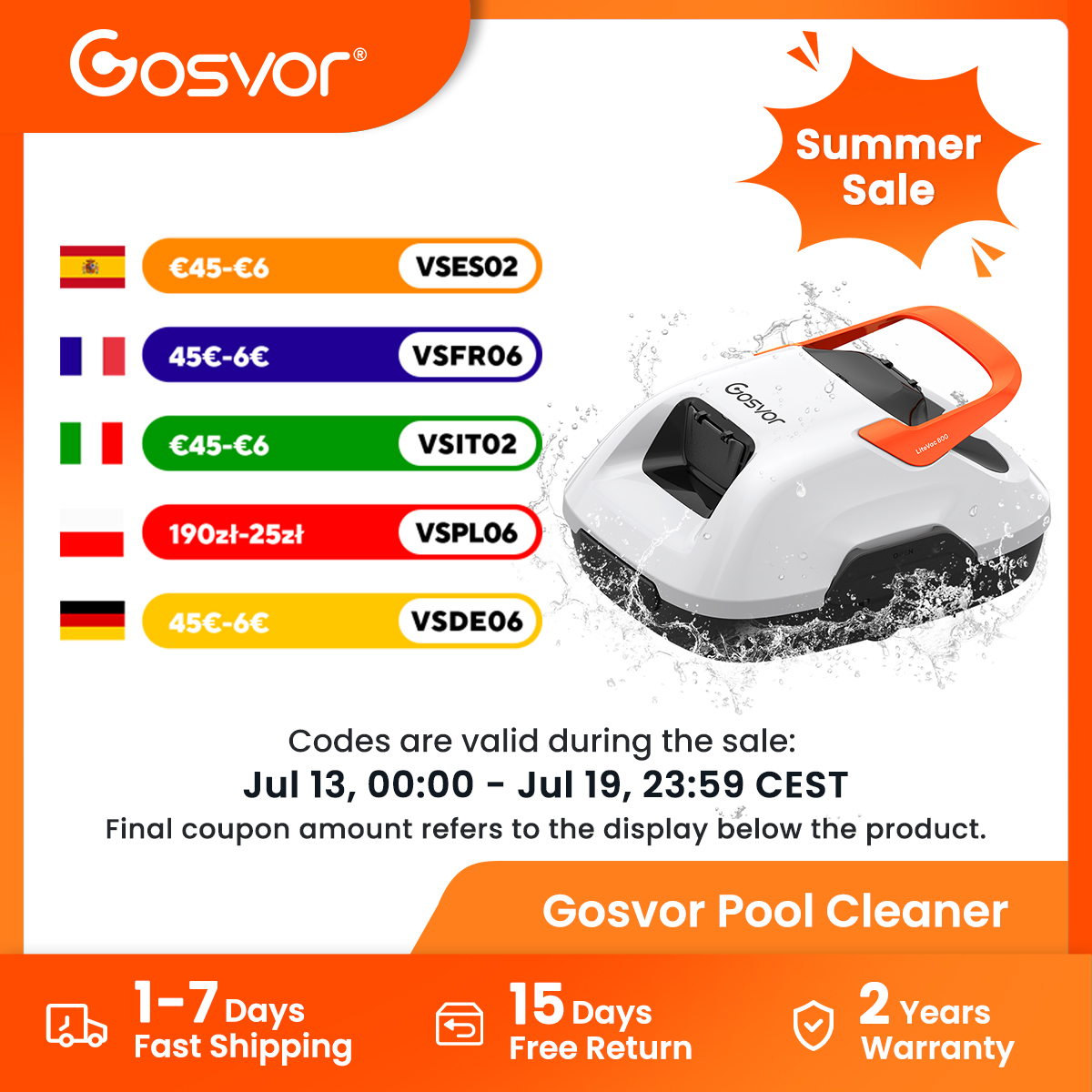 NOVO Robô Limpador de Piscina Gosvor 2026 com 90 Minutos de Autonomia, Ideal para Piscinas Acima do Nível do Solo de até 80 Pés ㎡