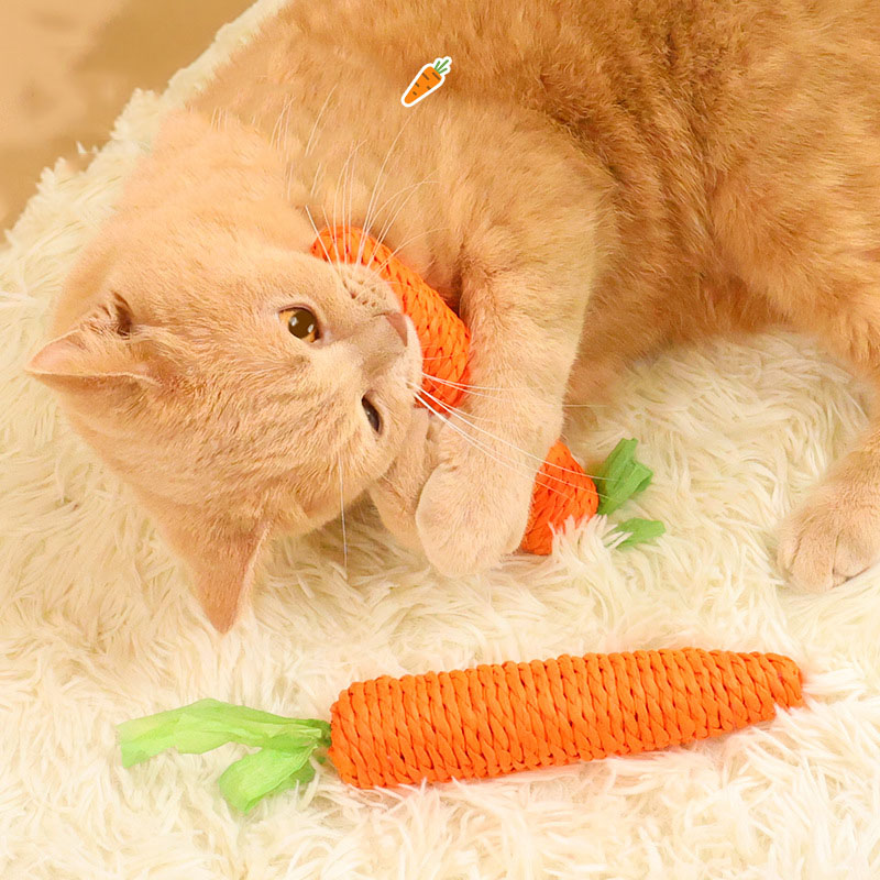 猫のおもちゃ ニンジン ペット用品 噛みつきに強い 紙ロープ 爪とぎ 歯磨き インタラクティブプレイ 猫用ニンジン噛むおもちゃ