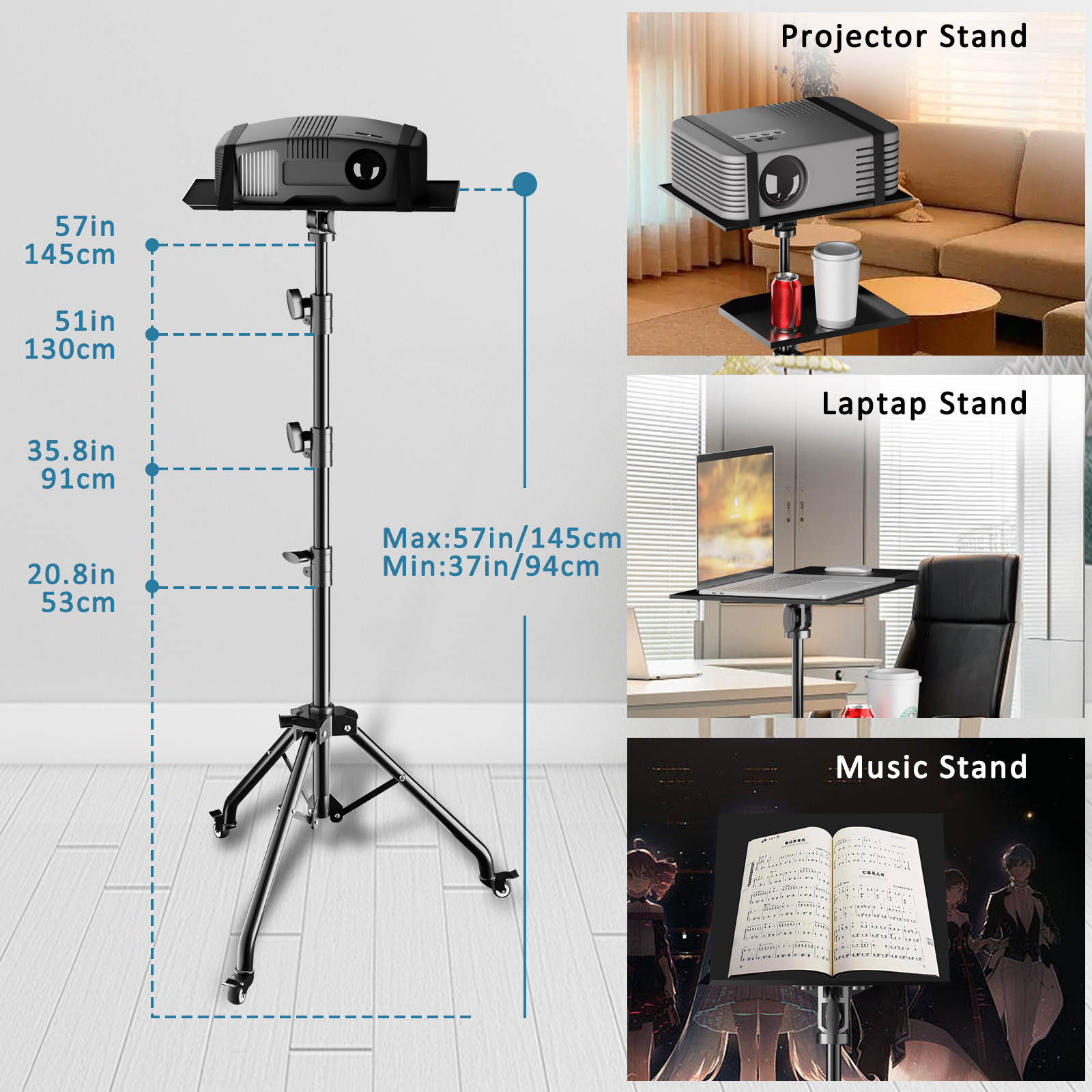 145cm statyw do projektora statyw do laptopa statyw z regulacją wysokości 23 do 63 "stający biurko komputer zewnętrzny stojak na biurko do studia