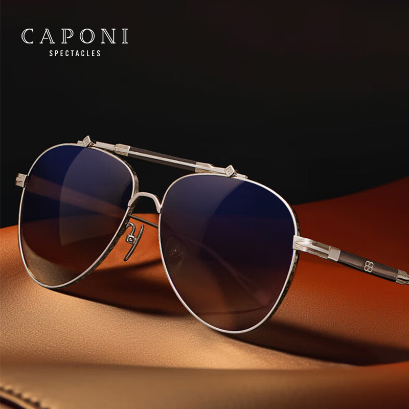Caponi Hd Nylon Gepolariseerde Zonnebril Puur Titanium Gradiënt Uv400 Designer Brillen Pilot Stijl Outdoor Heren Zonnebril Cp7537
