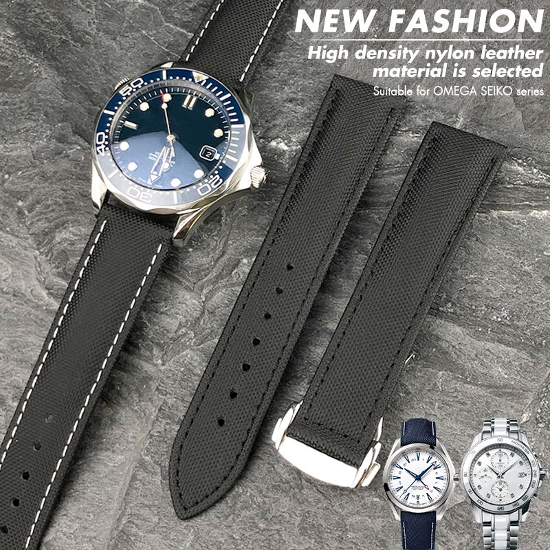 20Mm 22Mm ผ้าใบด้านล่างหนังนาฬิกา19มม.21มม.สำหรับ Omega Seamaster 300 Planet-ocean Seiko ไนล่อนแฮมิลตัน