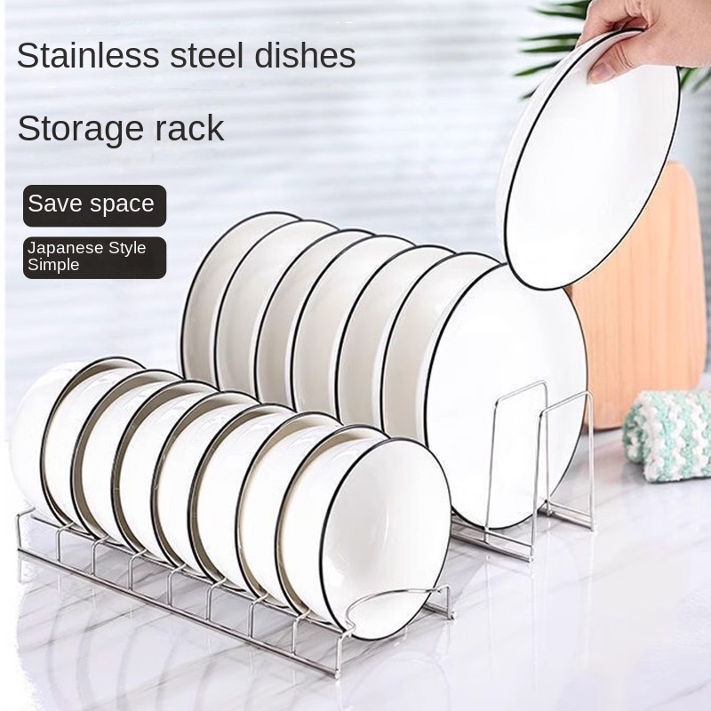 Escurridor de platos de acero inoxidable, estante de almacenamiento de platos plateados multiusos, cuencos ahorradores de espacio, soporte escurridor de platos para cocina