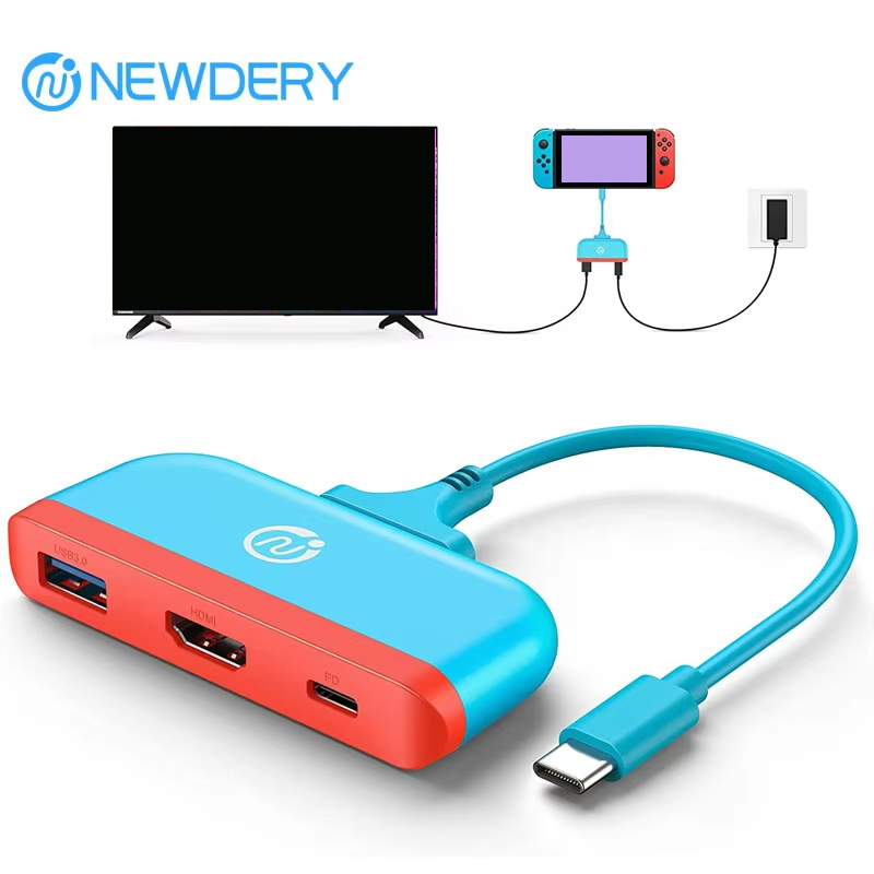 NEWDERY Switch Dock untuk Nintendo Switch OLED/Steam Deck/Samsung DeX Switch Docking Station untuk TV Tipe C ke 4K HDMI Hub Adapter