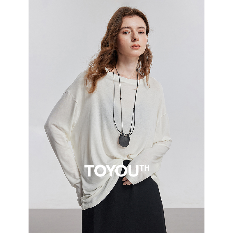 TOYOUTH-Camiseta de manga larga para mujer, Jersey versátil de lana Lyocell de Color puro, Tops básicos de piel, primavera 2025
