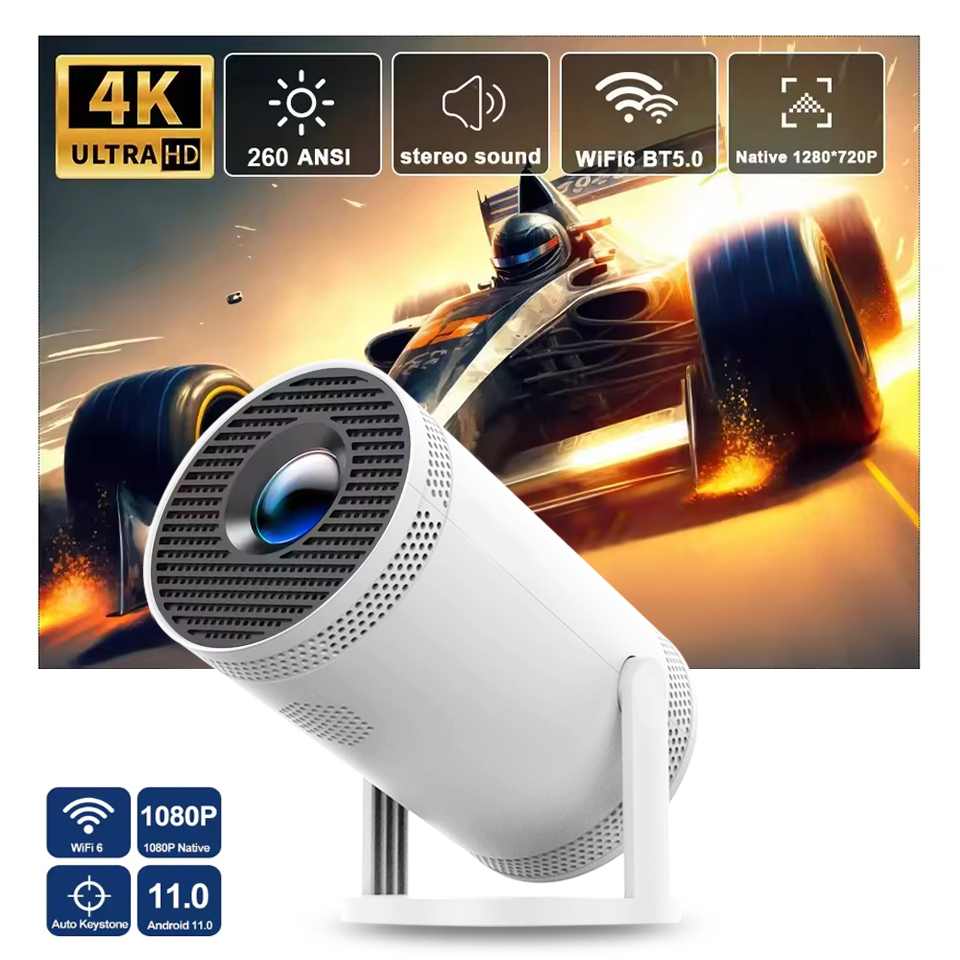 Proyector Inteligente para Exteriores 8K Android 11 Wifi6 Dual 290ANSI Allwinner H726 BT5.4 1080P 1280*720P Cine en Casa Proyector para Exteriores