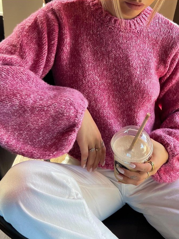 Dames Trui 2023 Mode Schattige Vintage Effen Rugloze Gebreide Pullovers Gebreide Lange Mouwen O-hals Dames Chique Dames Tops
