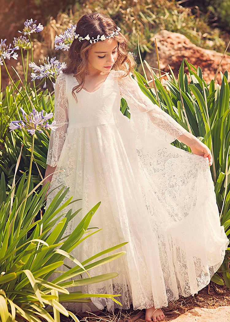Crianças flor menina vestido de casamento princesa meninas rendas vestidos longos verão boho festa de aniversário vestido de casamento para 2-14 anos