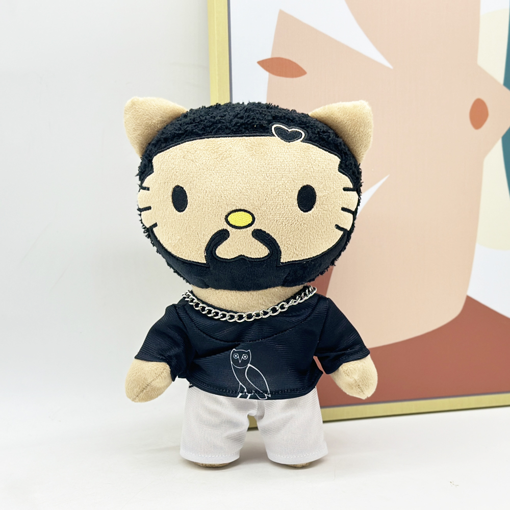 Плюшевая кукла Hello Kitty Drake с черным повседневным костюмом, плюшевая фигурка куклы, мягкие игрушки, милый рождественский подарок для мальчиков и девочек