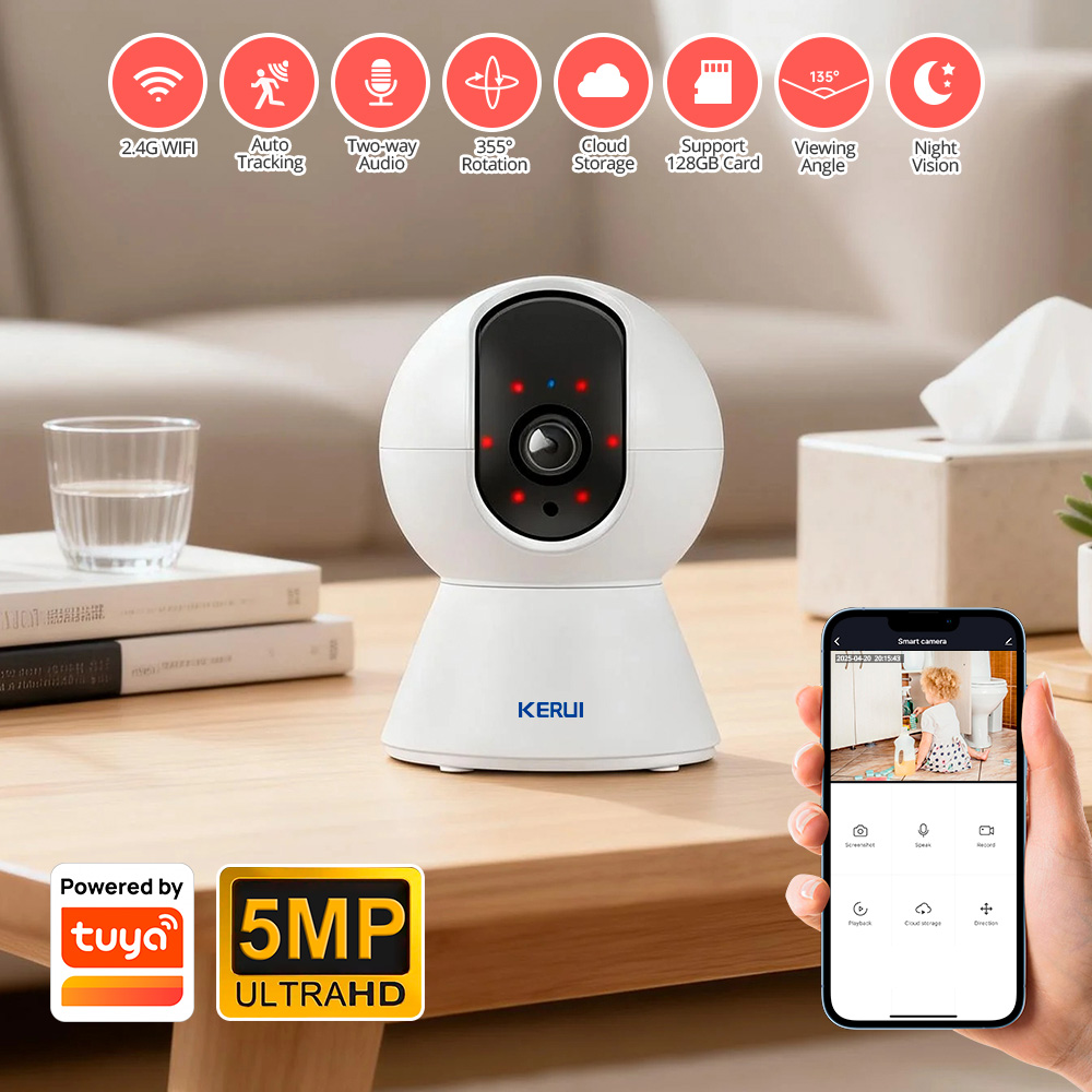 KERUI 8MP 5MP 4K PTZ camera, werkt met Tuya, binnen WiFi IP camera, automatische tracking, draadloze beveiligingscamera, thuis CCTV bewakingscamera