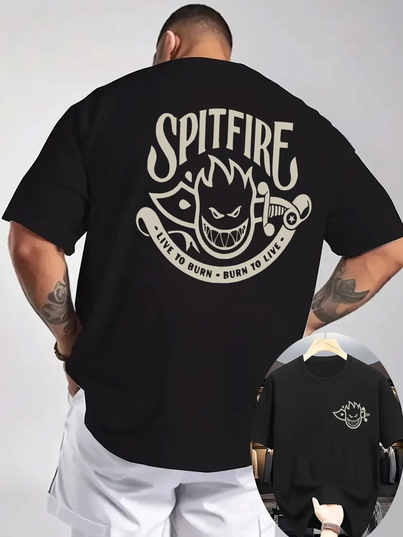 Koszulka męska/damska z nadrukiem: SPITFIRE Burns To Live, klasyczna, 100% bawełna, na lato, jesień, do noszenia na co dzień, na sport, na imprezę, luźna, z krótkim rękawem.