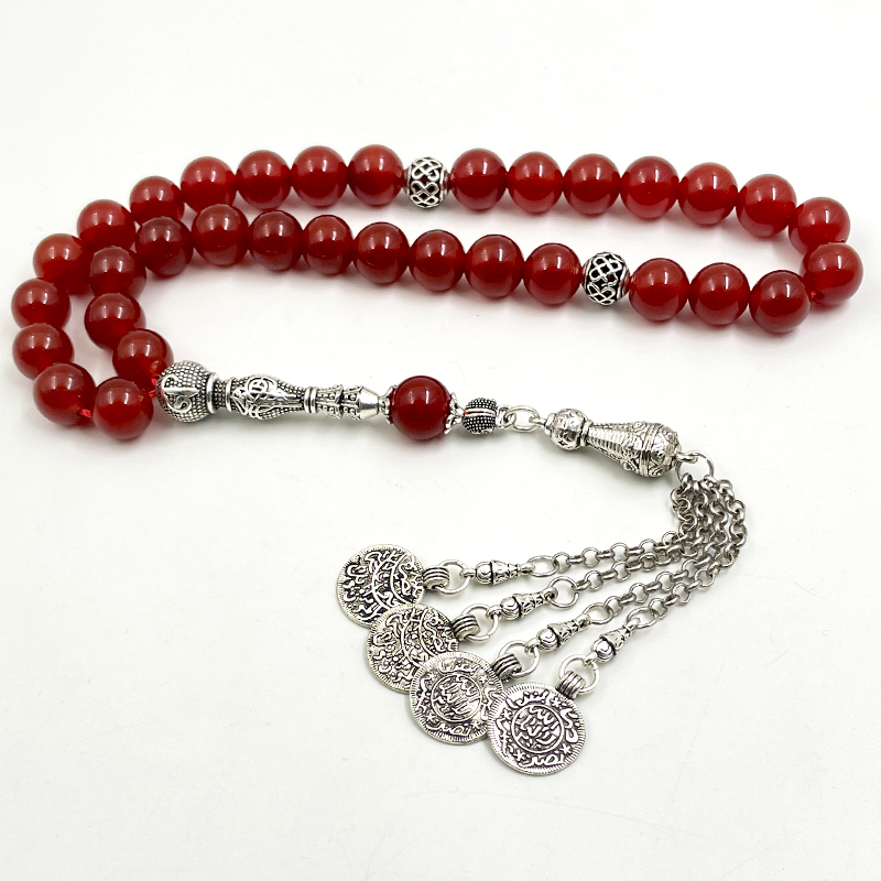 Natural Brasil Tasbih Ágata Vermelha Pulseira, Rosário Islâmico, Contas de Oração Muçulmano, Presente Eid Ramadan, Acessórios de Moda Árabe
