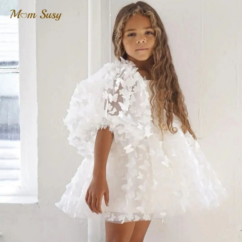 ファッション女の赤ちゃんプリンセス蝶チュチュドレスパフスリーブ子供チュール Vestido ページェントパーティー誕生日ベビー服 1-12Y