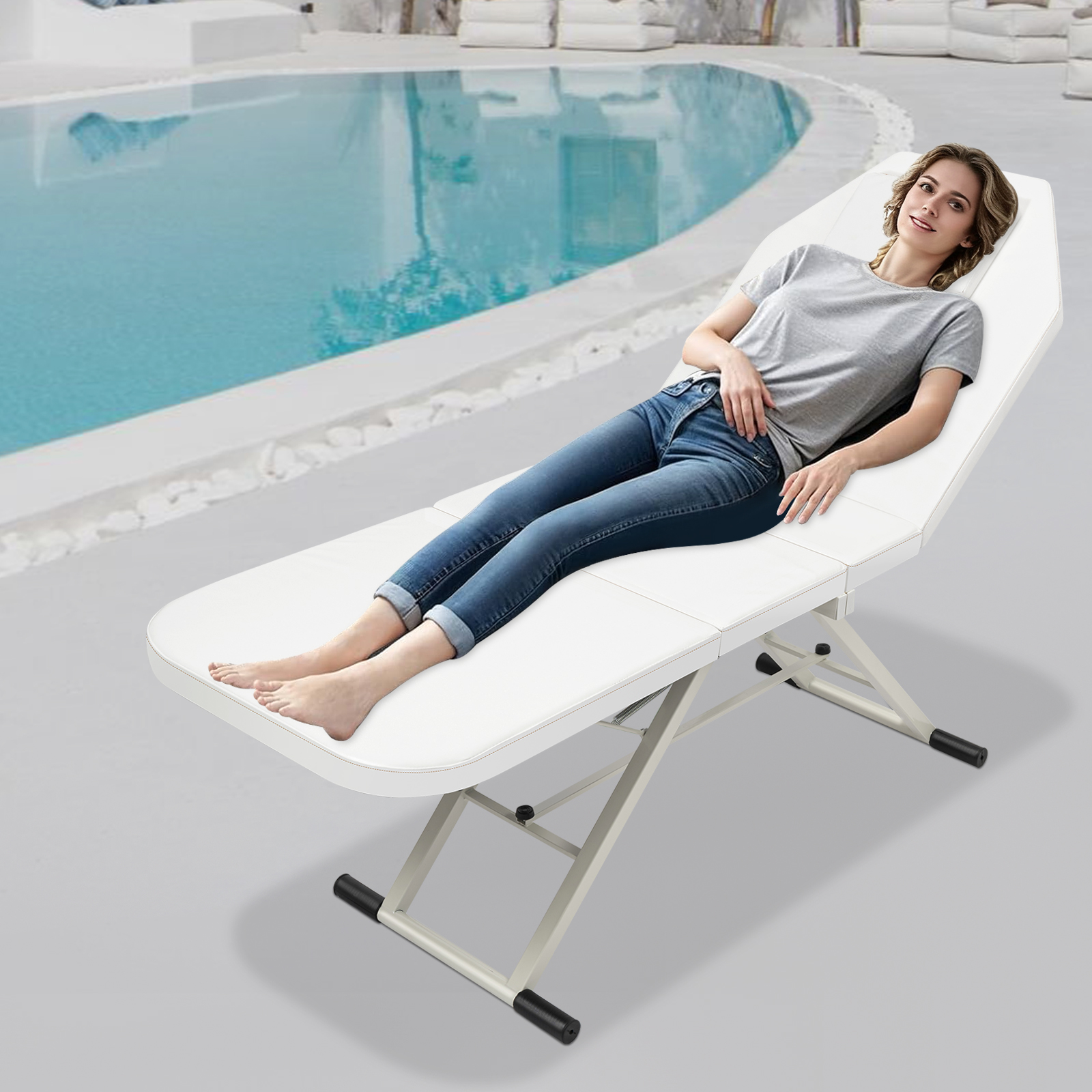 Weiß/Schwarzes dreifaches Schönheitsbett, faltbares professionelles Massagebett, rechteckig, für professionelle Massagetherapeuten, Massagegeräte