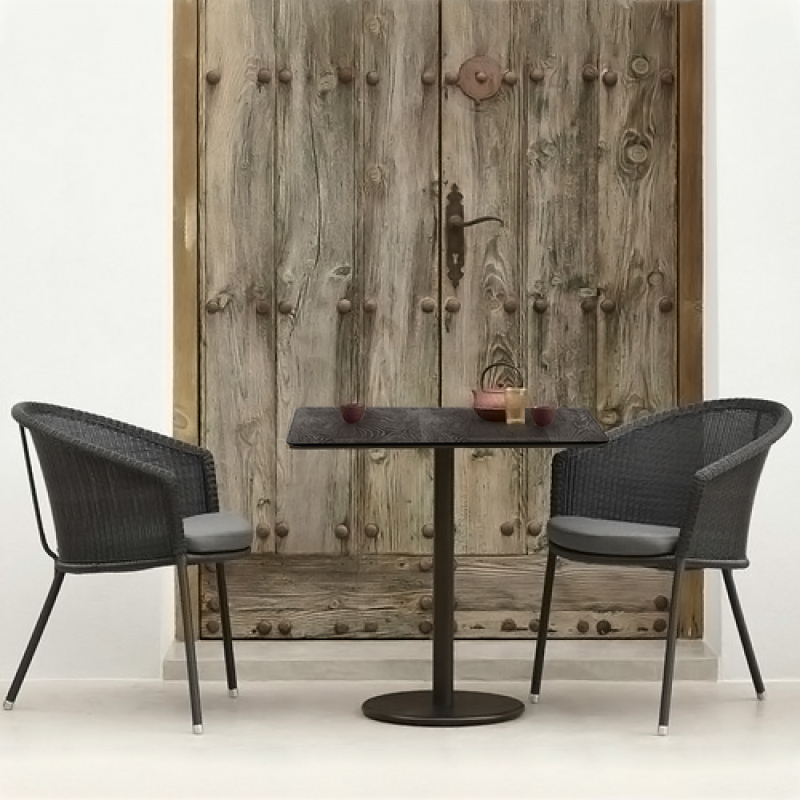 Black Square Cafe Table with Metal Base Dining Table Kitchen Table