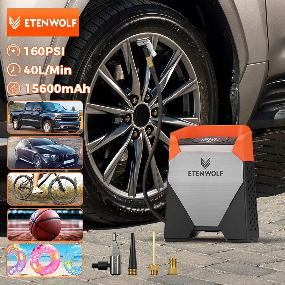 ETENWOLF ZEPHYR S5C Przenośna pompka do opon, wytrzymały kompresor samochodowy 160PSI i 15600mAh do pickupów, opon samochodowych i motocykli