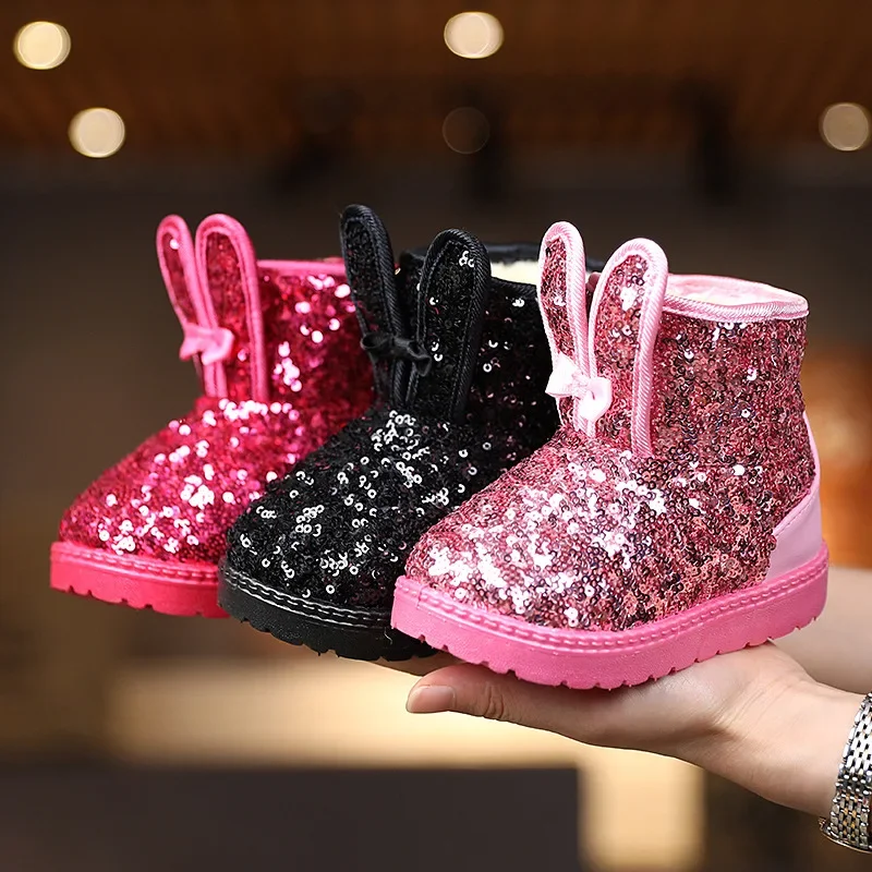 Nowe zimowe dziecięce buty śniegowe dla dziewczynek Śliczne buty dla dziewczynek Grube antypoślizgowe ciepłe modne buty do kostki Furry Outdoor Kids Snow Boots