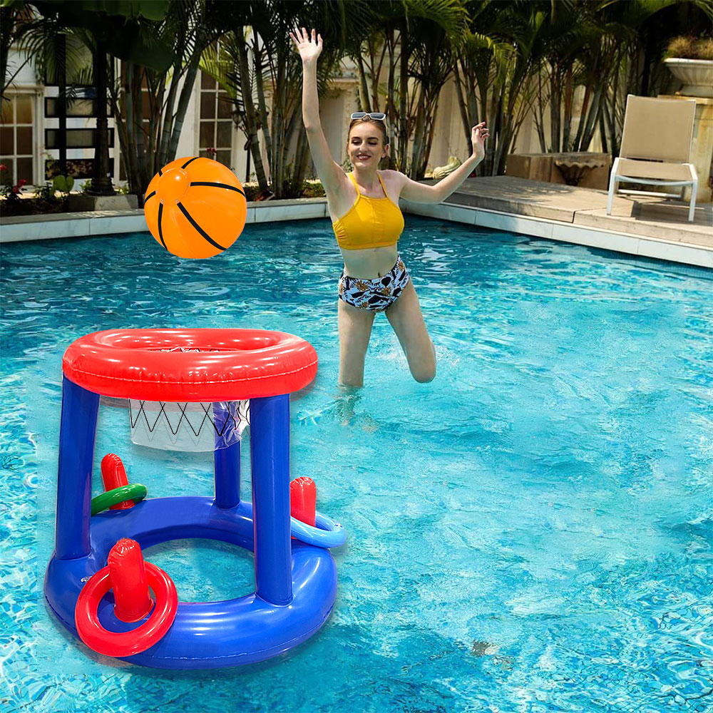 1pc blau aufblasbare Basketball-Rack mit Ringen werfen Spiel Requisite Schwimmbad Party Wasser Basketball Rahmen