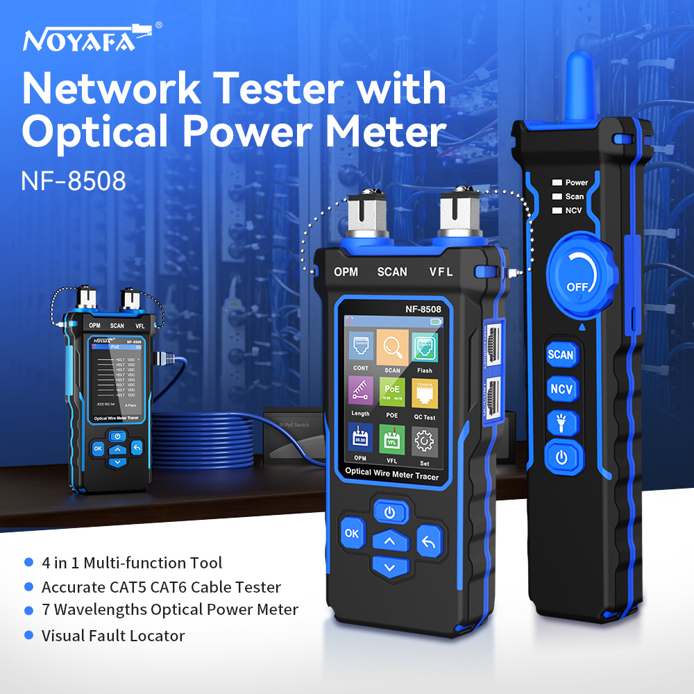 NOYAFA NF-8508 สายเคเบิล LAN Optical Power Meter เครื่องทดสอบจอแสดงผล LCD วัดความยาว Wiremap เครื่องทดสอบสายเคเบิลเครือข่าย
