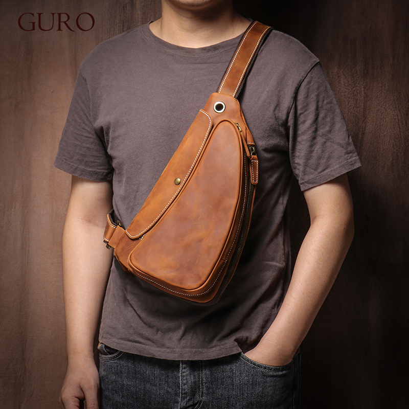 Guro hochwertige Echt leder Reise Brusttasche männliche Luxus Schulranzen Vintage Trend Cross body wochen ende Outdoor Sport Schulter taschen