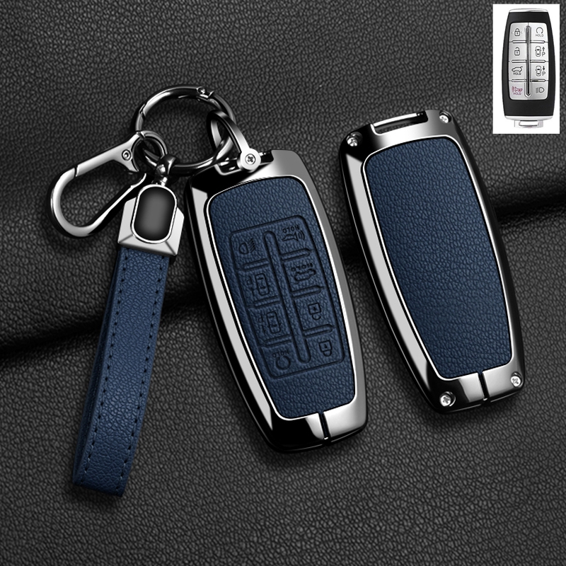 รถสังกะสีอัลลอยด์หนังกรณีฝาครอบโซ่สําหรับ Hyundai Genesis GV70 GV80 GV90 8 ปุ่ม Key SHELL อุปกรณ์ป้องกัน