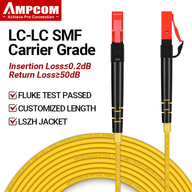 Cavo patch in fibra ottica AMPCOM LC a LC UPC monomodale Simplex SMF 9/125μm Cavo in fibra ottica inseribile con curvatura monomodale da 2,0 mm