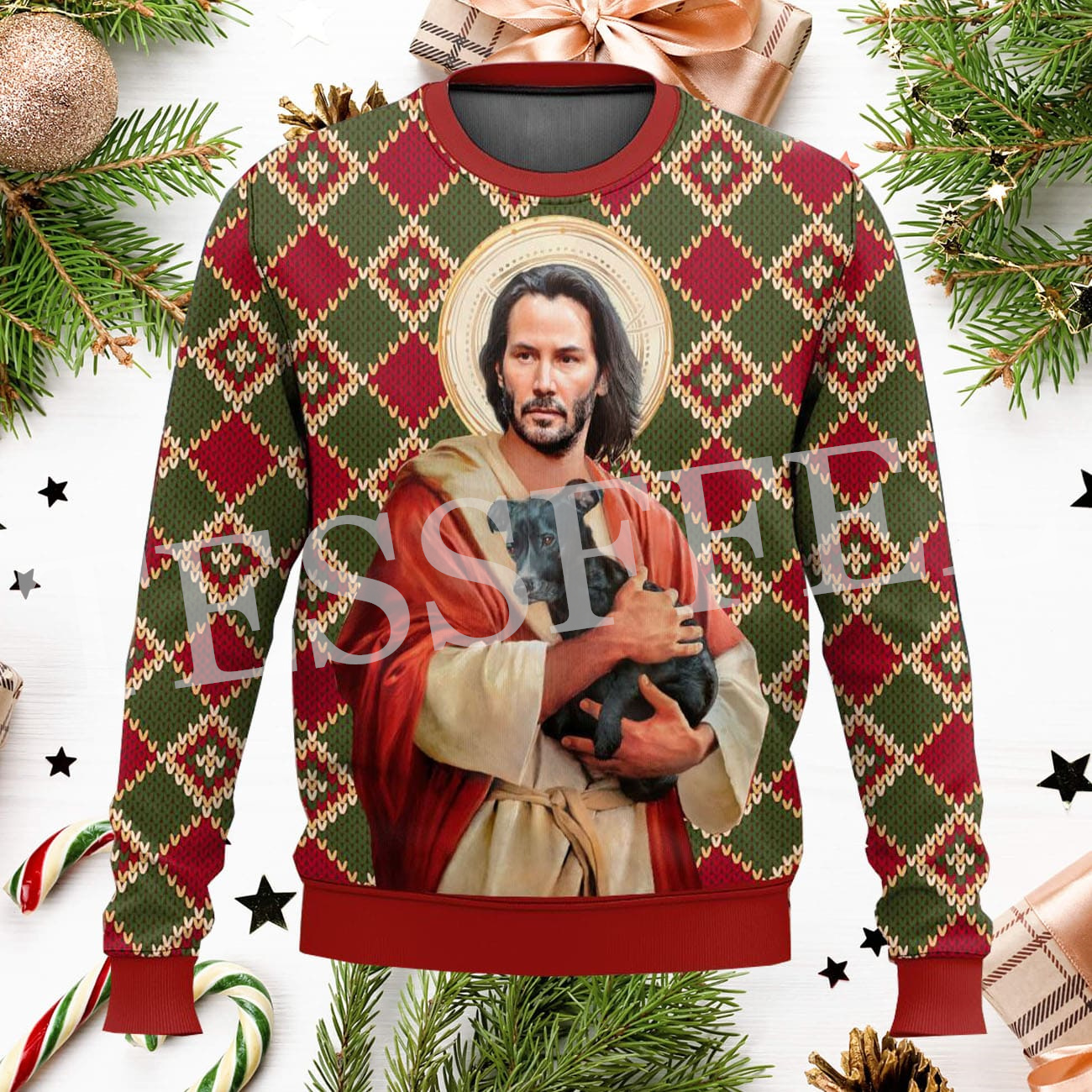 Papá Noel mascotas algodón Navidad divertido tejido feo suéter Vintage invierno Casual Harajuku pulóver Retro manga larga 3DPrint M