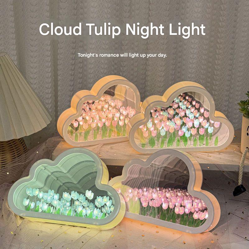Kreative Wolke Tulpe Nachtlicht DIY handgemachte Spiegel Blume Meer Atmosphäre Lampe Desktop Dekoration Geburtstag Urlaub Geschenk