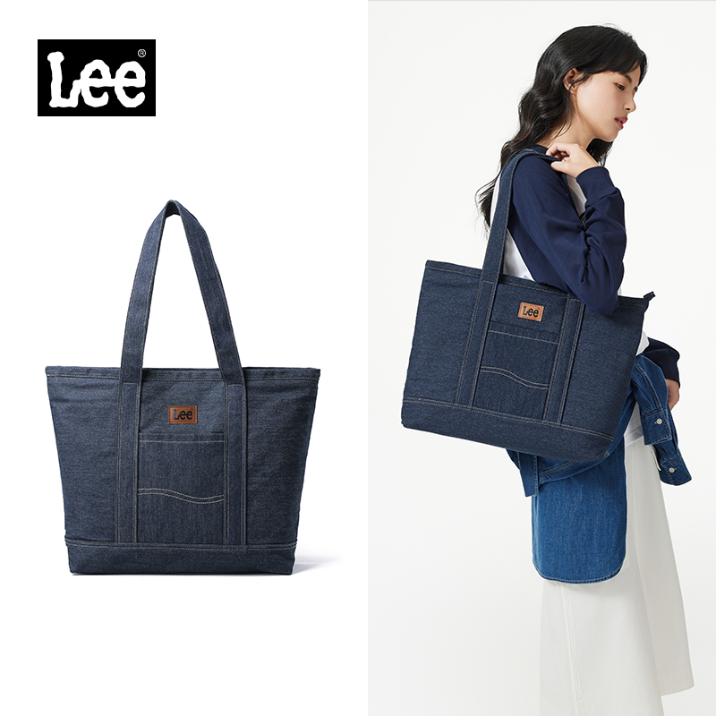 Torba typu tote LEE unisex, z płótna i skóry, z zamkiem błyskawicznym, codzienna torba na zakupy z denimu, damska i męska, wytrzymała torba na książki dla studentów i do szkoły.