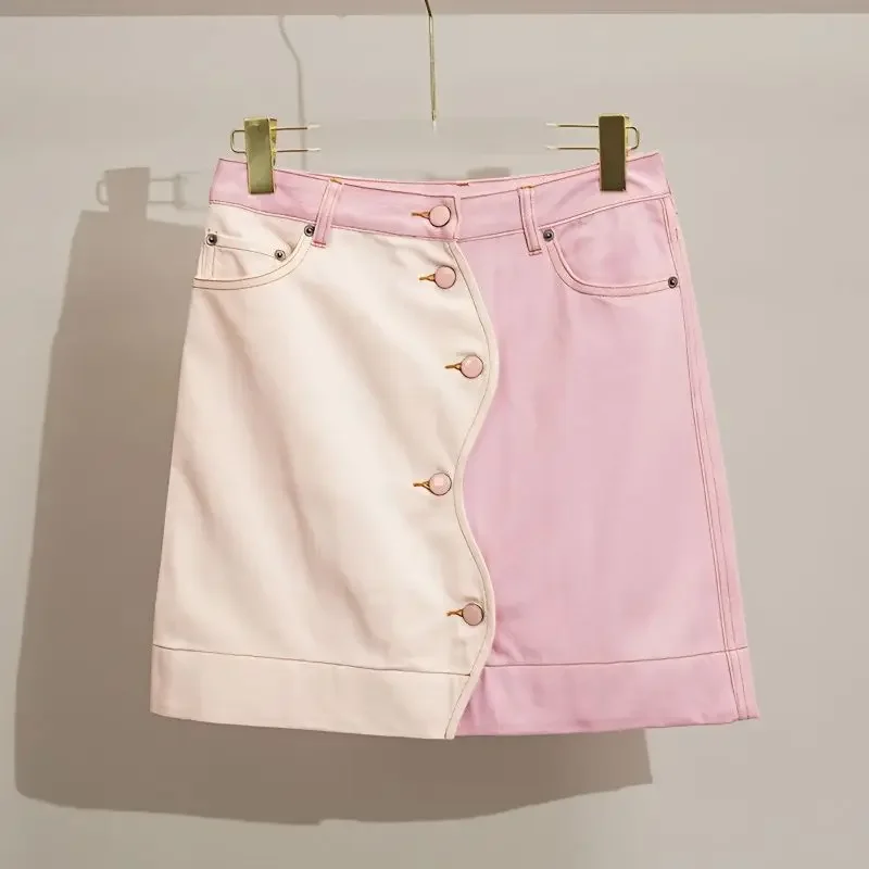 Faldas asimétricas para niñas, faldas informales de Color rosa y blanco con costuras, estilo coreano, novedad de verano, 2023