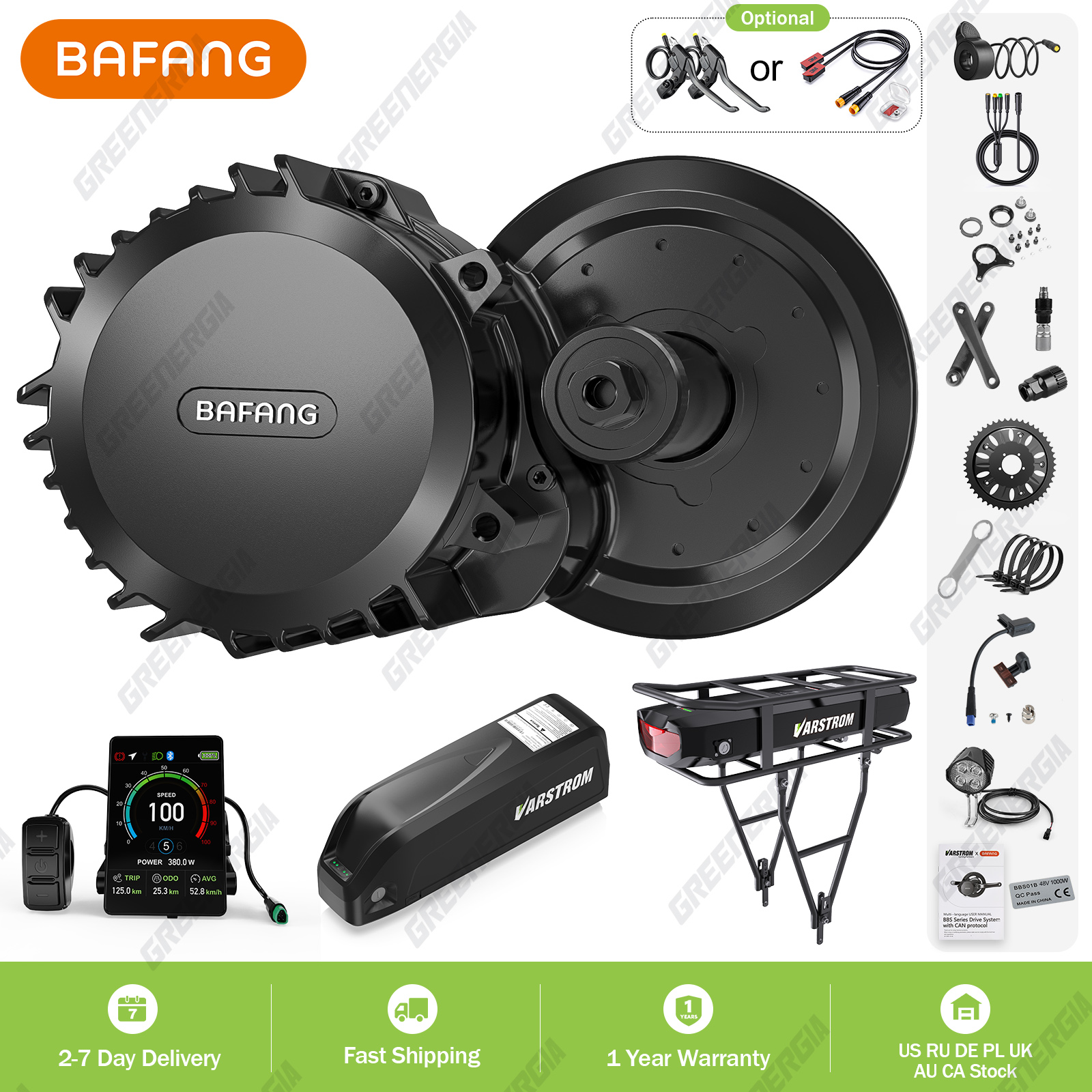 Bafang Mid Drive Kit Bbshd Bbs02b Ebike Conversieset Met Accu 1000W 750W 500W Borstelloze Motor 13ah 17.5ah 20ah Hailong