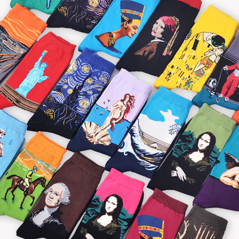 Livraison directe chaude automne hiver rétro femmes nouvel Art Van Gogh murale mondiale célèbre peinture à l'huile série hommes chaussettes chaussettes drôles