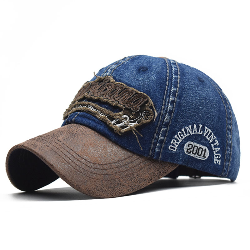 CNTANG letnia dżinsowa czapka z daszkiem moda męska haftowane litery bawełniane czapki Snapback mężczyźni Outdoor Casual czapka hip-hopowa regulowana