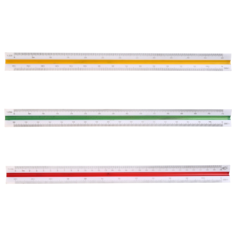 300mm Hệ Mét Quy Mô Thước 1:150 1:200 1:250 Hình Tam Giác Cho Kỹ Sư Nhiều Màu