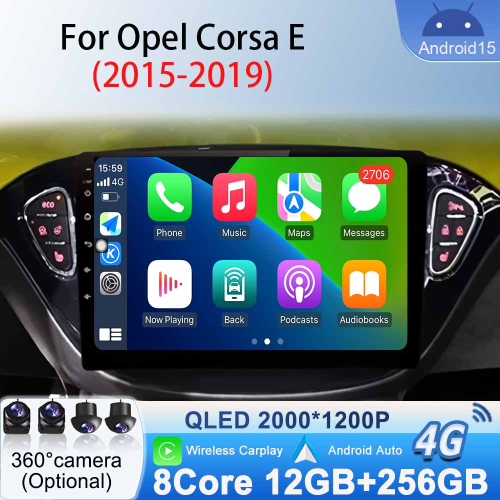 Sistema carplay auto para opel corsa e 2015 -2019 rádio do carro áudio estéreo android 15 multimídia vídeo bt gps navegação player wifi