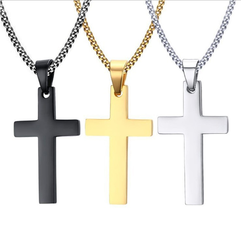 Collar con colgante de cruz de acero inoxidable a la moda para mujeres y hombres, collar con dije de cadena de eslabones, regalo de joyería Punk Hip Hop para niños y niñas