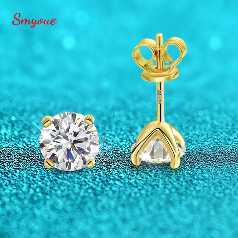 Pendientes Smyoue originales de plata de ley S925 con moissanita, pendientes VVS de corte redondo de oro de 18k con diamantes de imitación, regalo para mujer