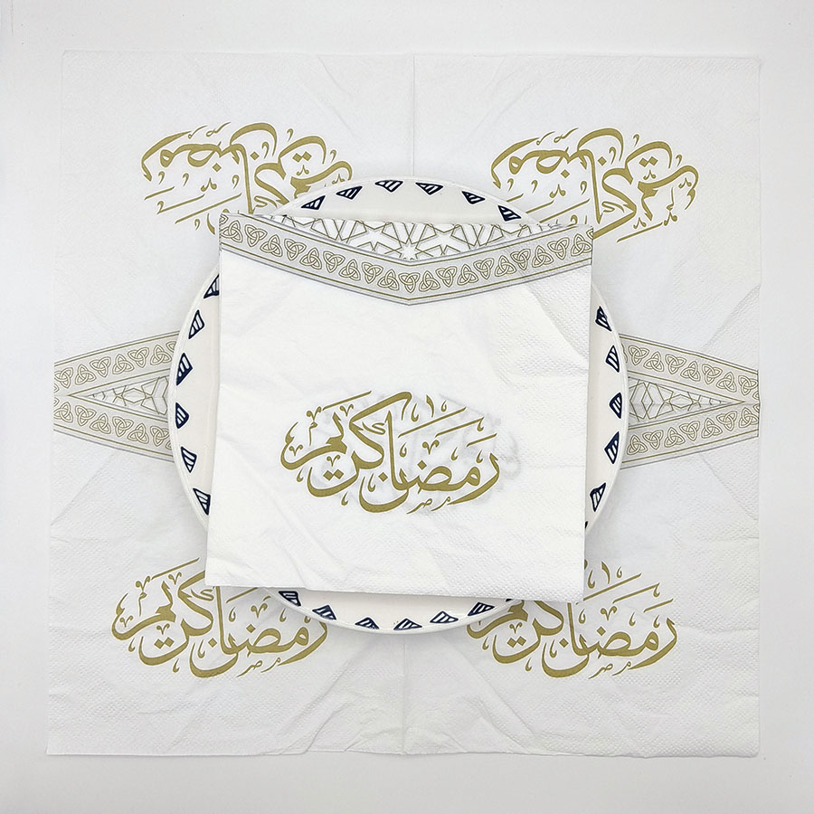 20pcs 33cm 2Layer Ramadan themed colored napkins, native wood pulp gold decorative paper placemats, DIY Decoupage Paper