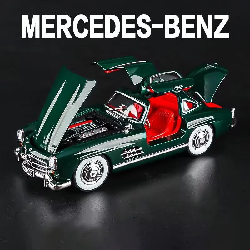 Modelo de Auto Mercedes Benz 300SL de Aleación a Escala 1:24, Clásico, Vintage, de Metal Fundido a Presión, con Sonido y Luz, para Coleccionistas, Juguete, Regalo