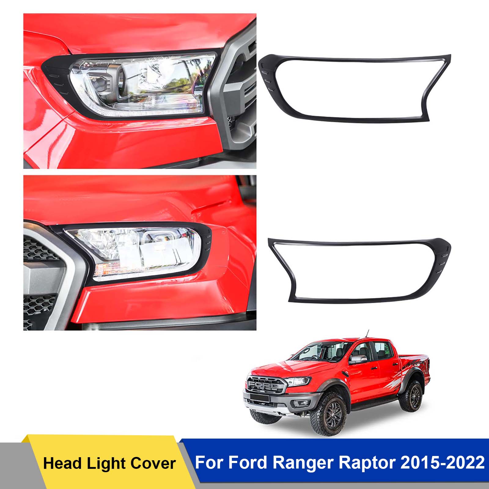 2ชิ้นฝาครอบไฟหน้าสำหรับ Ford Ranger Raptor 2015-2022 Wildtrak ฝาครอบโคมไฟหน้าอุปกรณ์เสริมรถยนต์