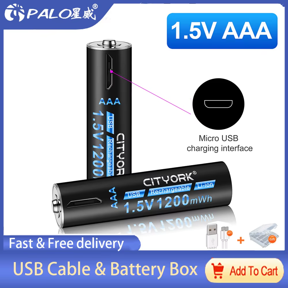 CITYORK-batería de litio recargable AAA, 1,5 V, 1200mWh, 3A, carga USB AAA, baterías de iones de litio con USB para ratón de Control remoto