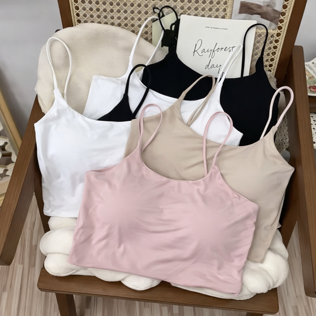 Naadloze, gevoerde camisole top voor dames, zacht, rekbaar, met spaghettibandjes, cropped tanktop met ingebouwde bh voor dagelijks gebruik en layering.