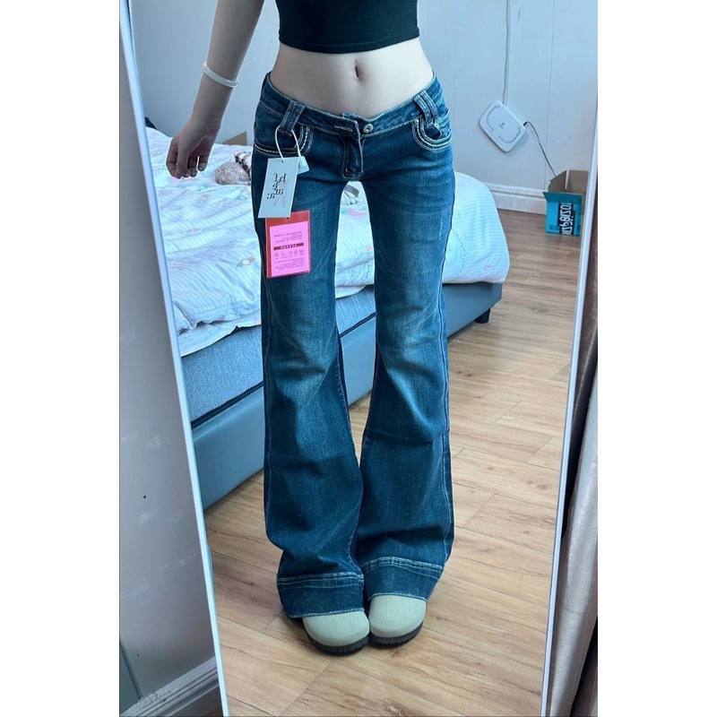 Pantalones vaqueros Vintage de cintura baja para mujer, pantalones vaqueros Y2K de pierna ancha que combinan con todo, pantalones acampanados ajustados sexys para mujer